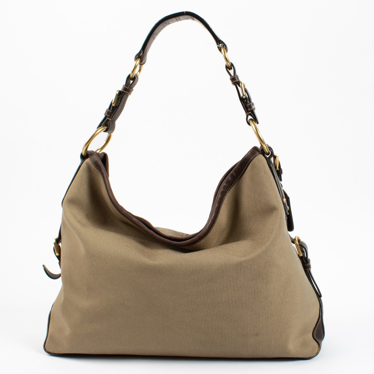 Authentic second hand Prada Beige Canvas Logo Shoulder Bag on Labellov.com