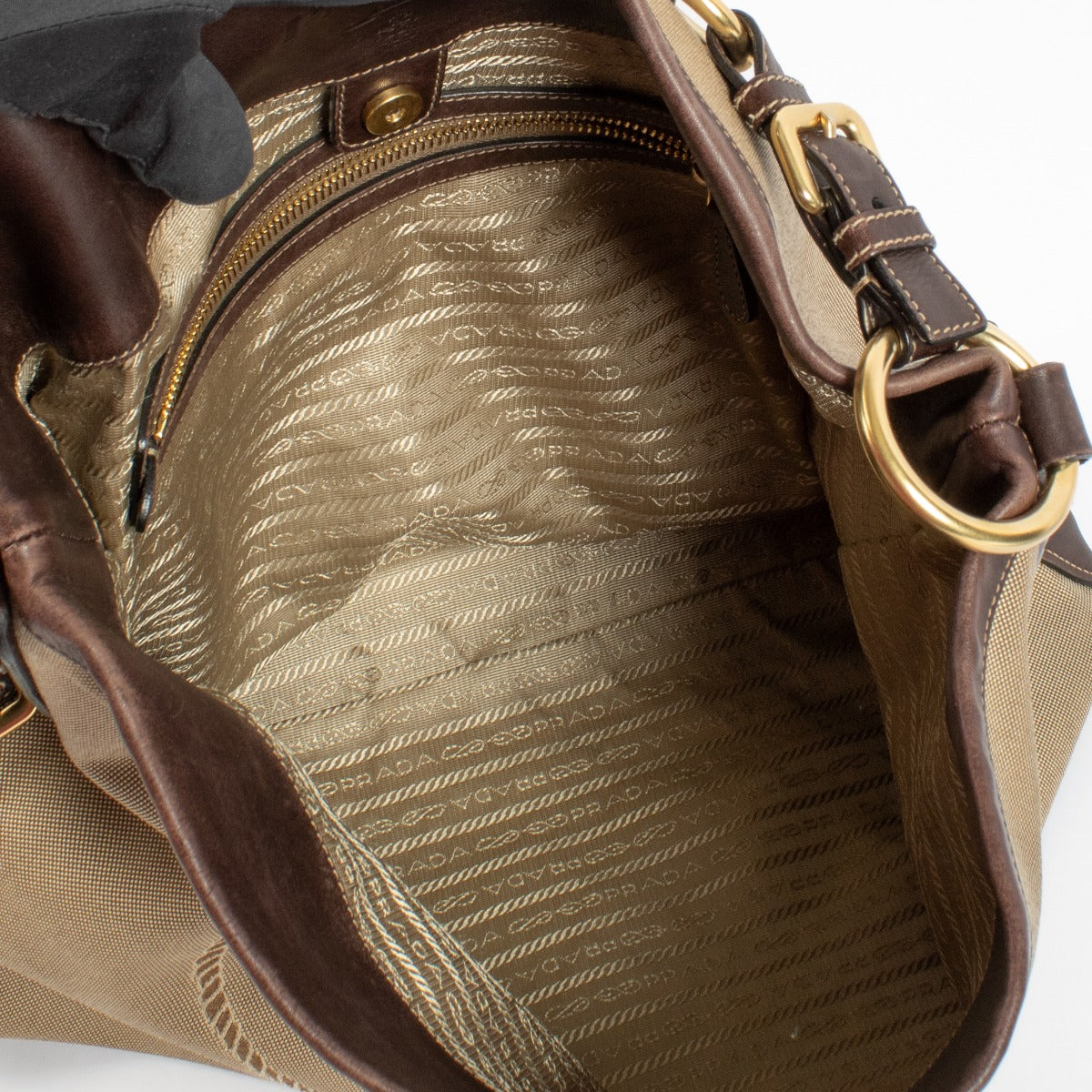 Authentic second hand Prada Beige Canvas Logo Shoulder Bag on Labellov.com