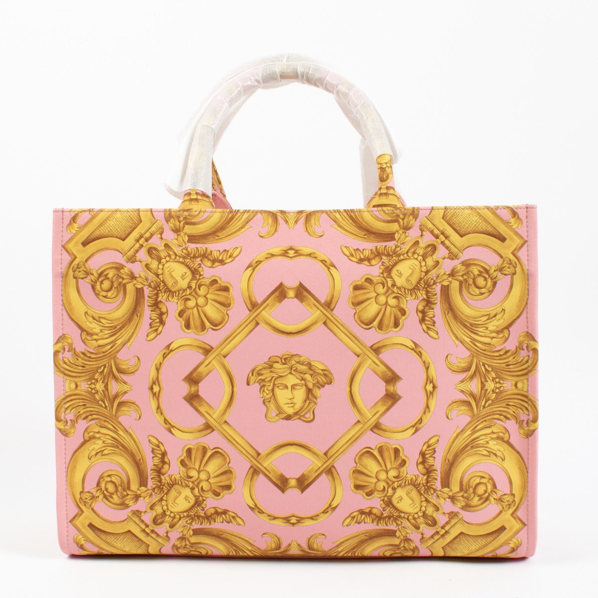 Authentic second hand Versace pink signature canvas tote top handle on Labellov.com
