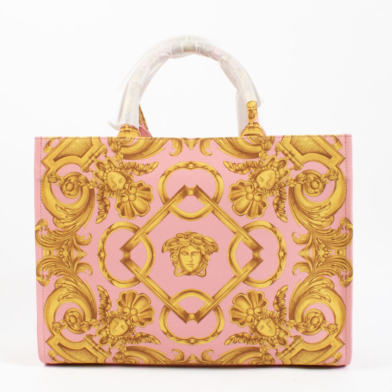 Authentic second hand Versace pink signature canvas tote top handle on Labellov.com