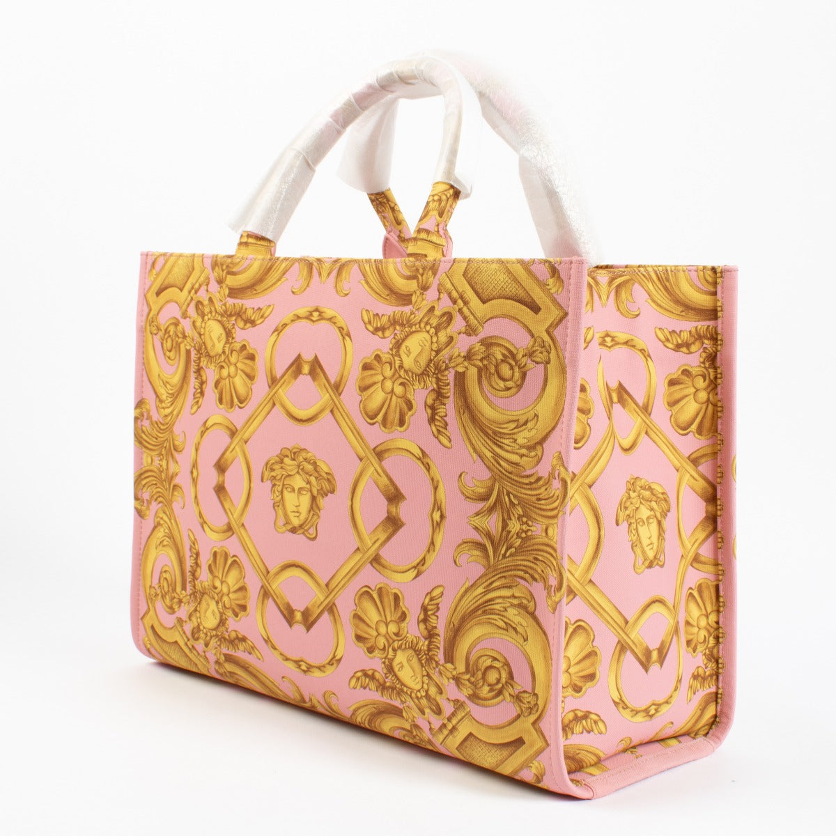 Authentic second hand Versace pink signature canvas tote top handle on Labellov.com
