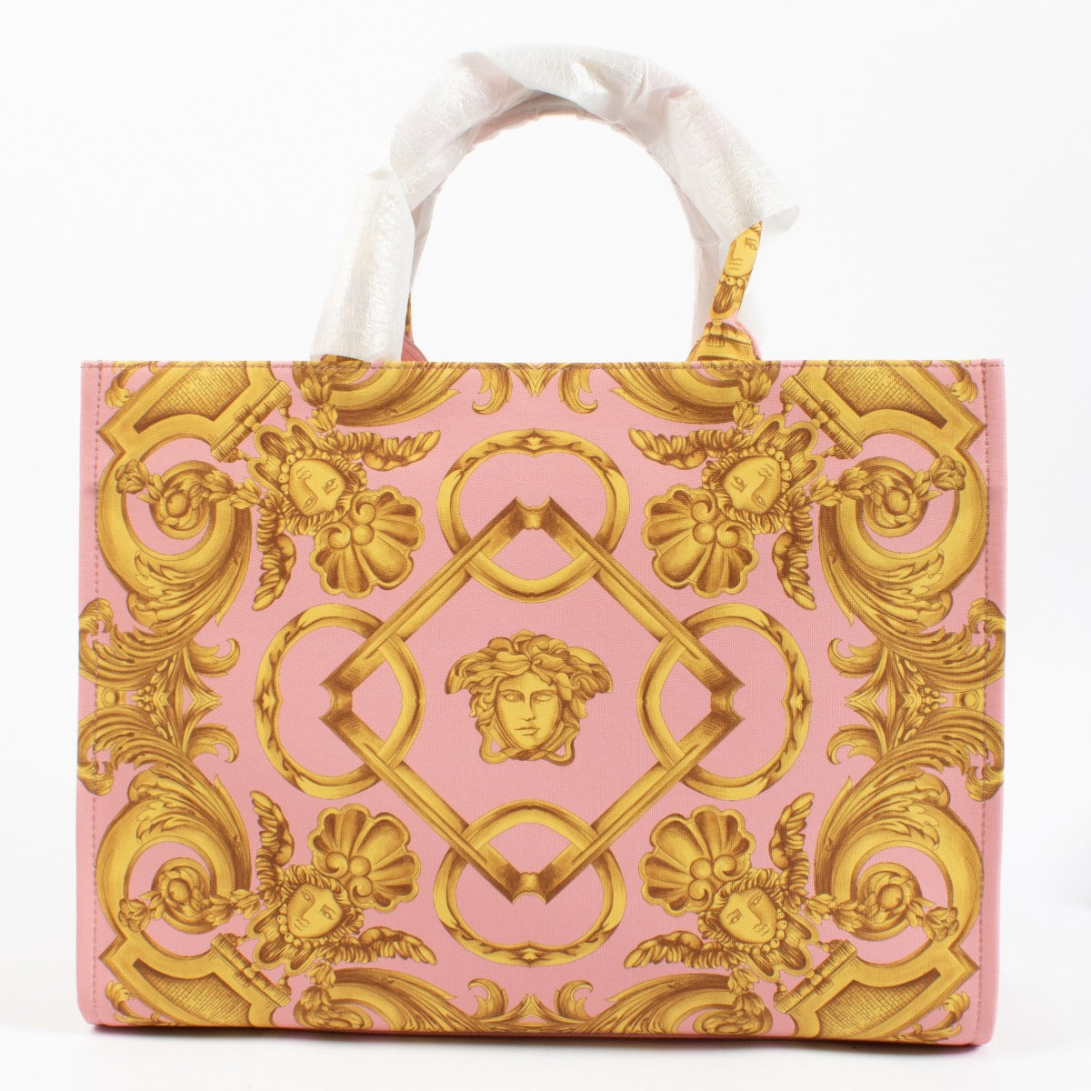 Authentic second hand Versace pink signature canvas tote top handle on Labellov.com