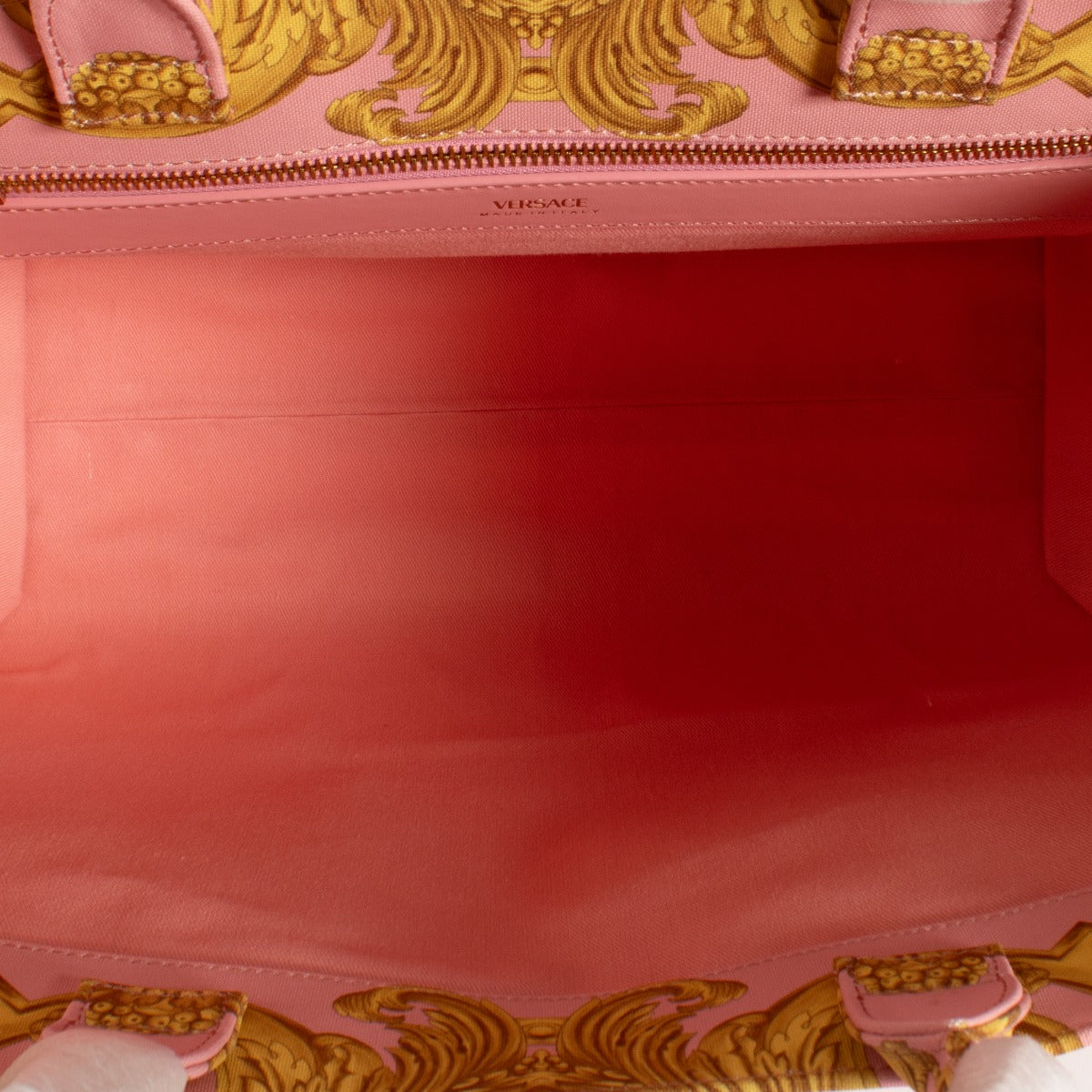 Authentic second hand Versace pink signature canvas tote top handle on Labellov.com