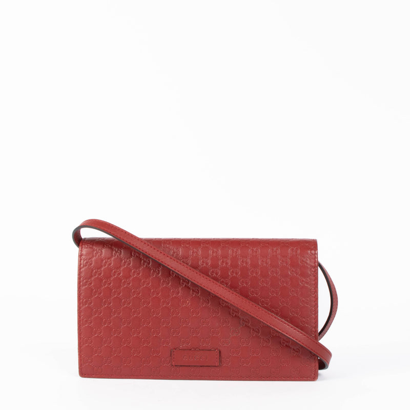 Gucci Red Guccissima Wallet With Strap