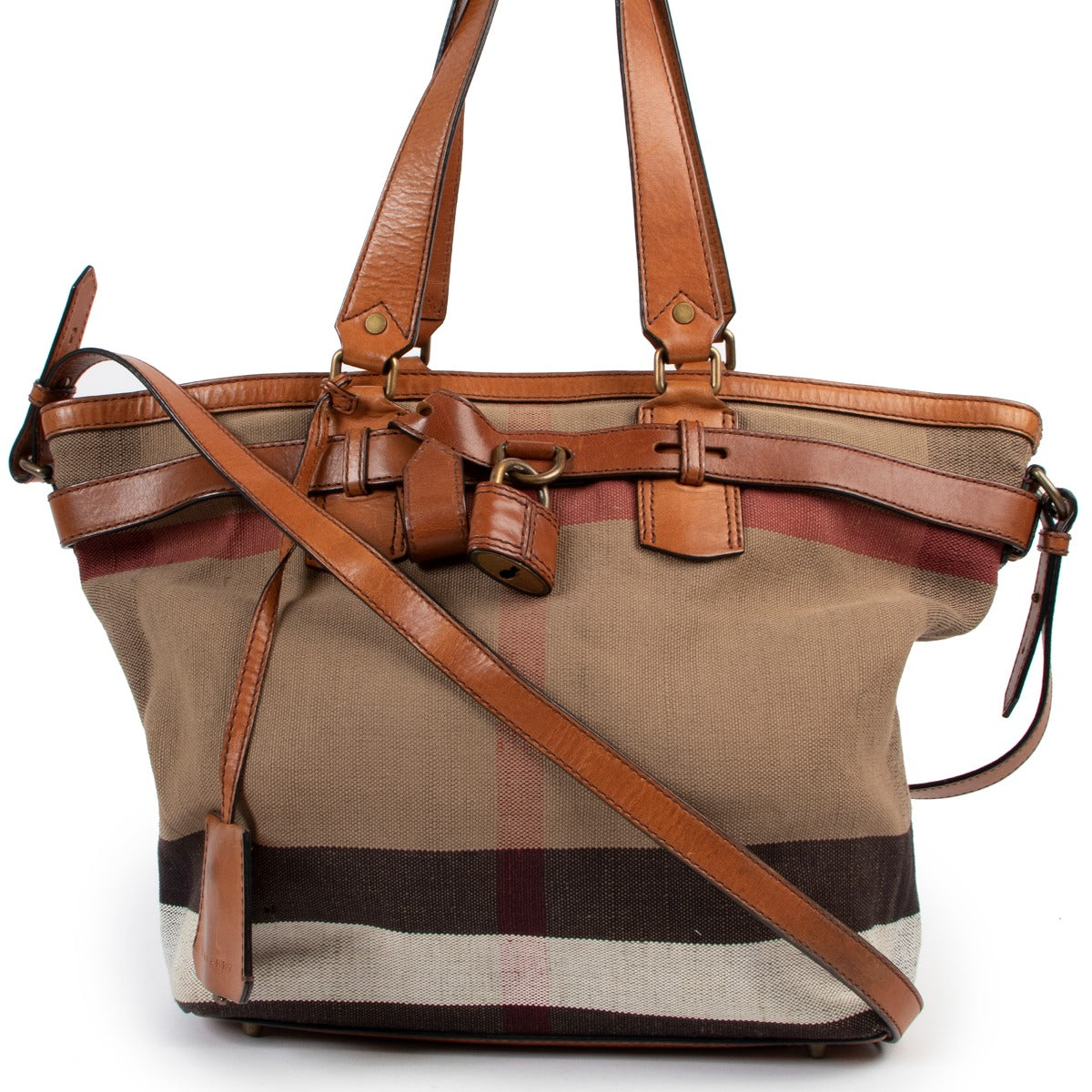 buy authentic vintage second hand Burberry Check Canvas Padlock Tote Bag at Labellov for the best price