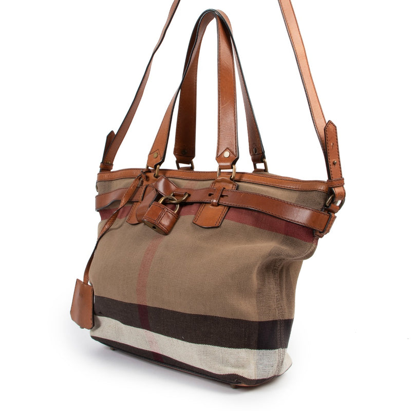 buy authentic vintage second hand Burberry Check Canvas Padlock Tote Bag at Labellov for the best price