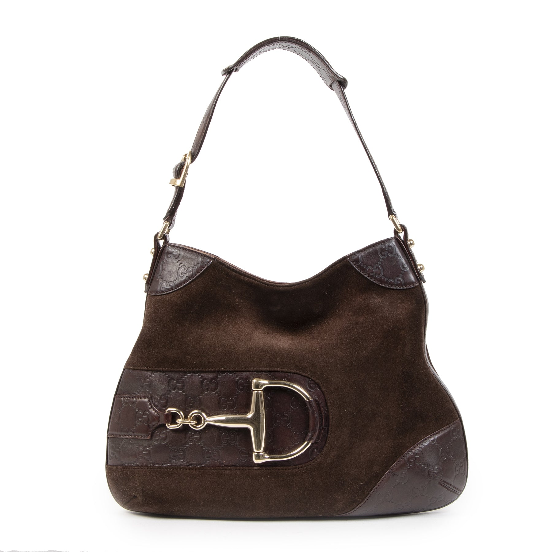 Authentieke tweedehands vintage Gucci Brown Hassler Hobo Bag koop online webshop LabelLOV