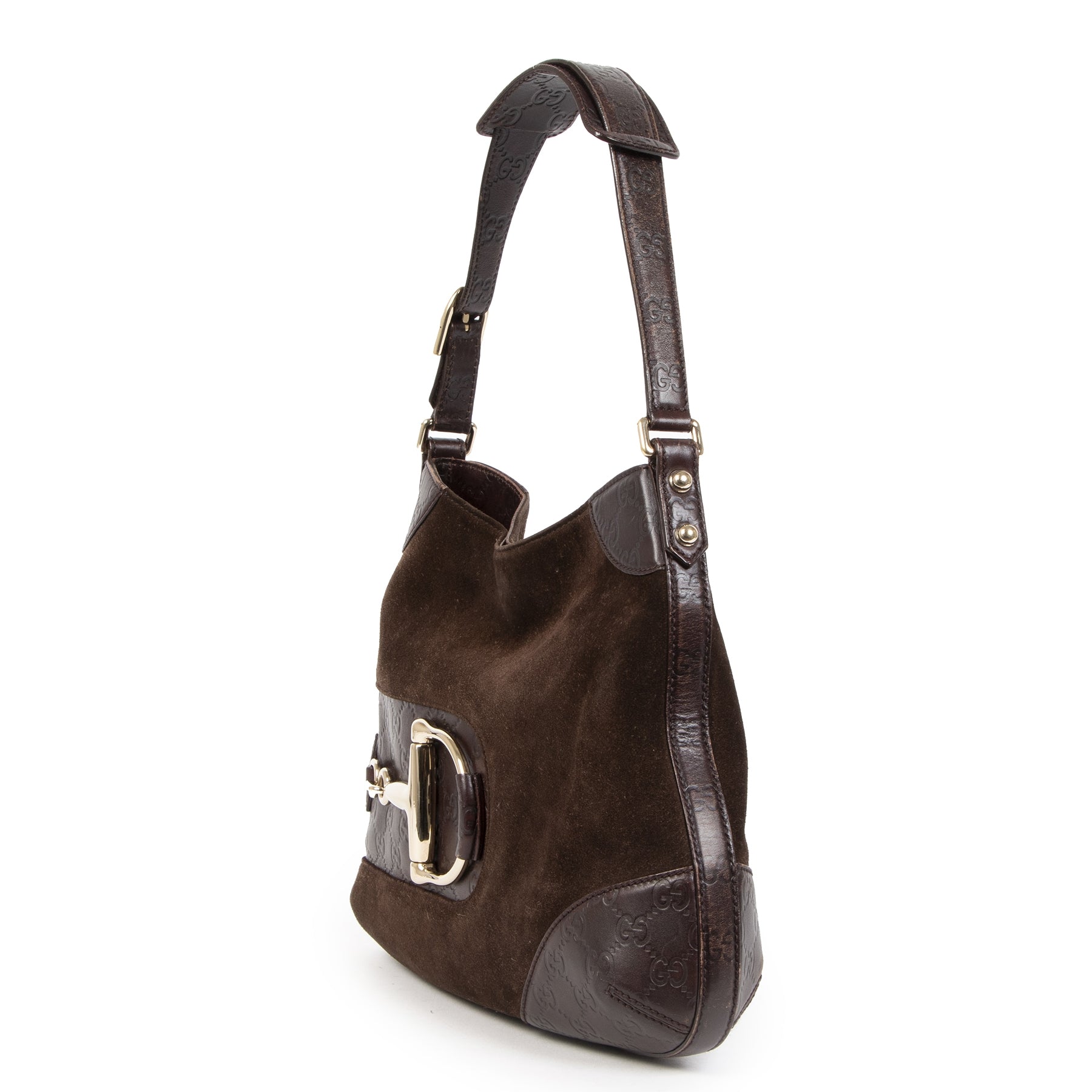 Authentic second-hand vintage Gucci Brown Hassler Hobo Bag buy online webshop LabelLOV