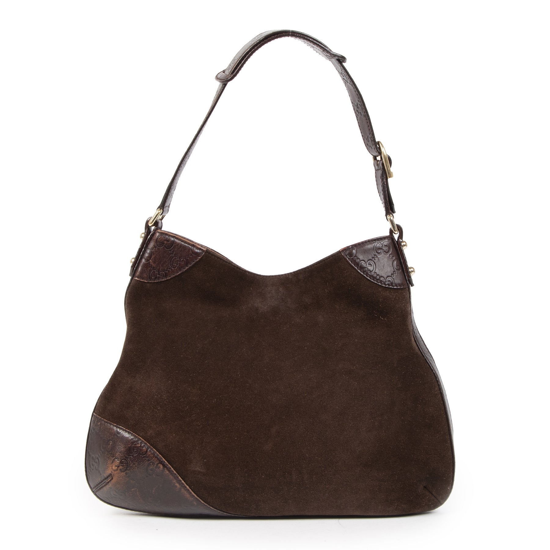 Authentieke tweedehands vintage Gucci Brown Hassler Hobo Bag koop online webshop LabelLOV