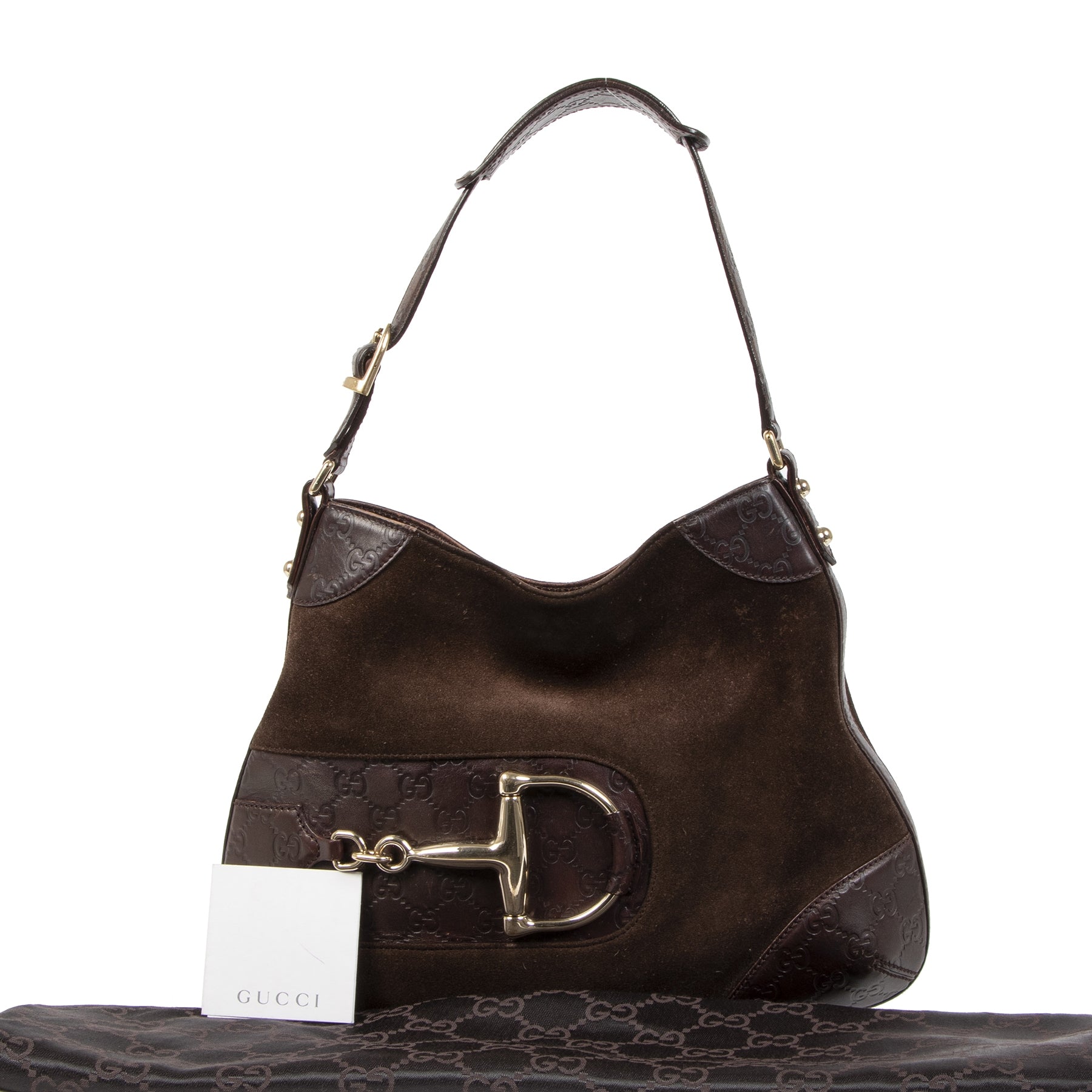 Authentic second-hand vintage Gucci Brown Hassler Hobo Bag buy online webshop LabelLOV