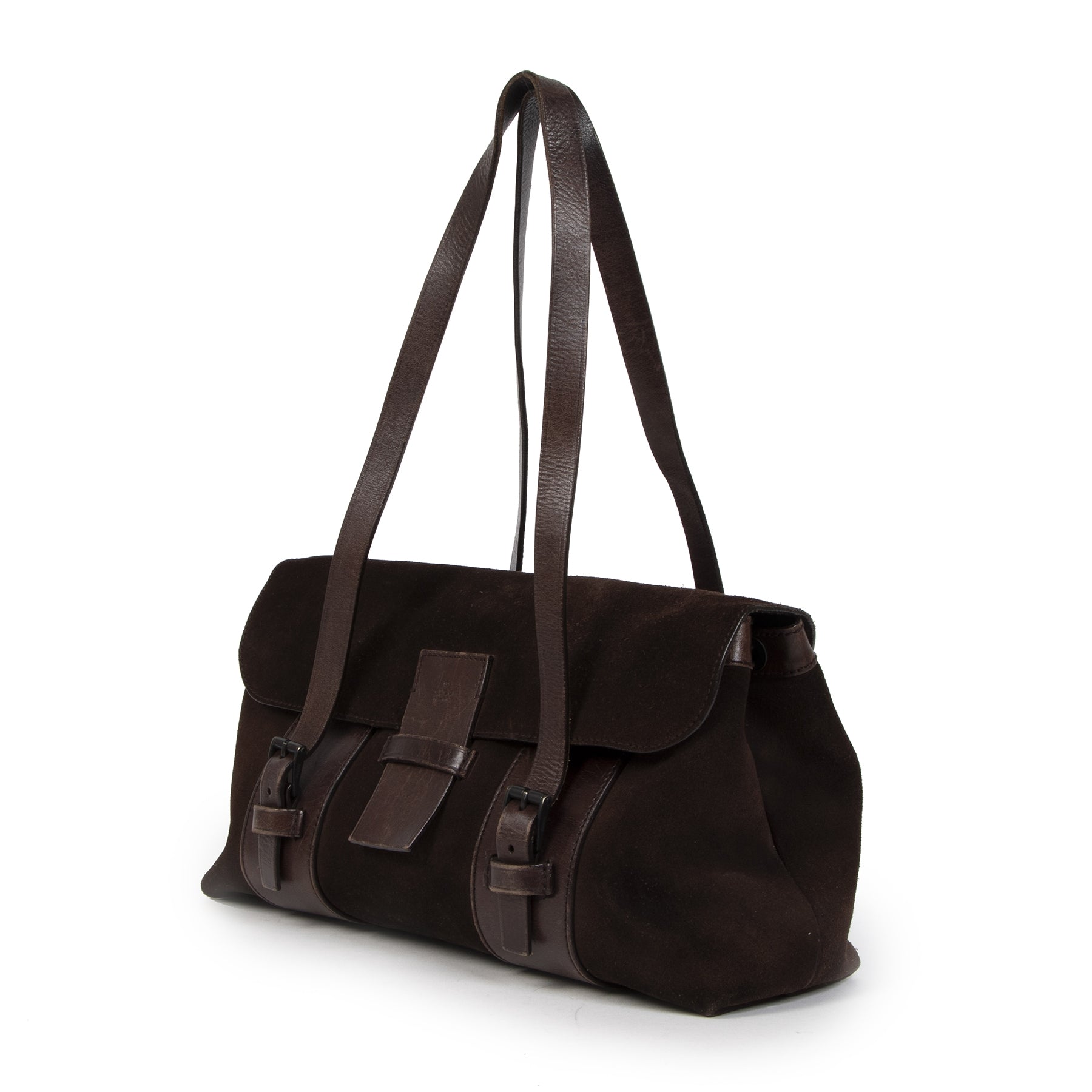 Authentic second-hand vintage Gucci Brown Suede Satchel Bag koop online webshop LabelLOV