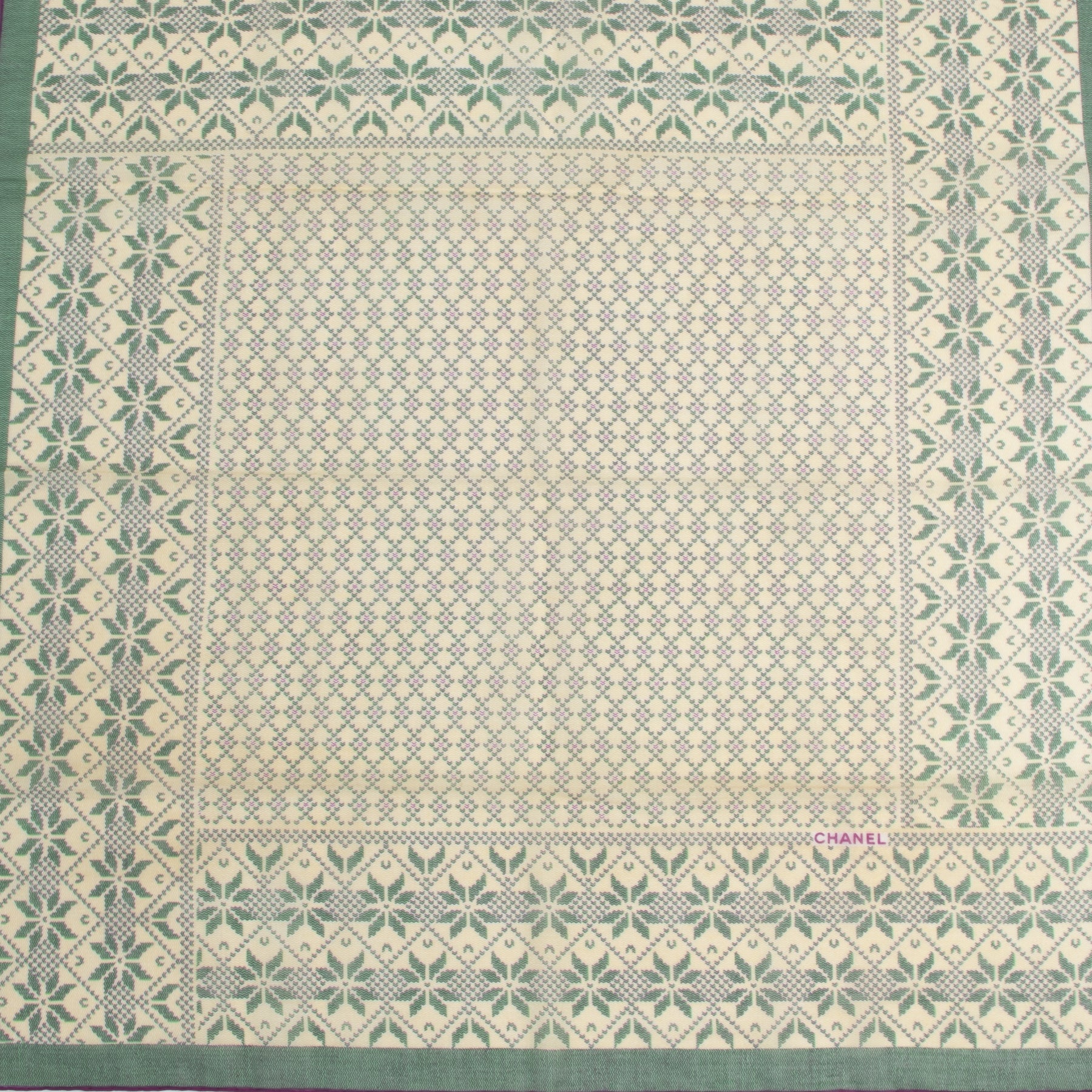 Authentic secondhand Chanel Green Cotton Scarf designer scarves accessories fashion luxury vintage webshop safe secure online shopping