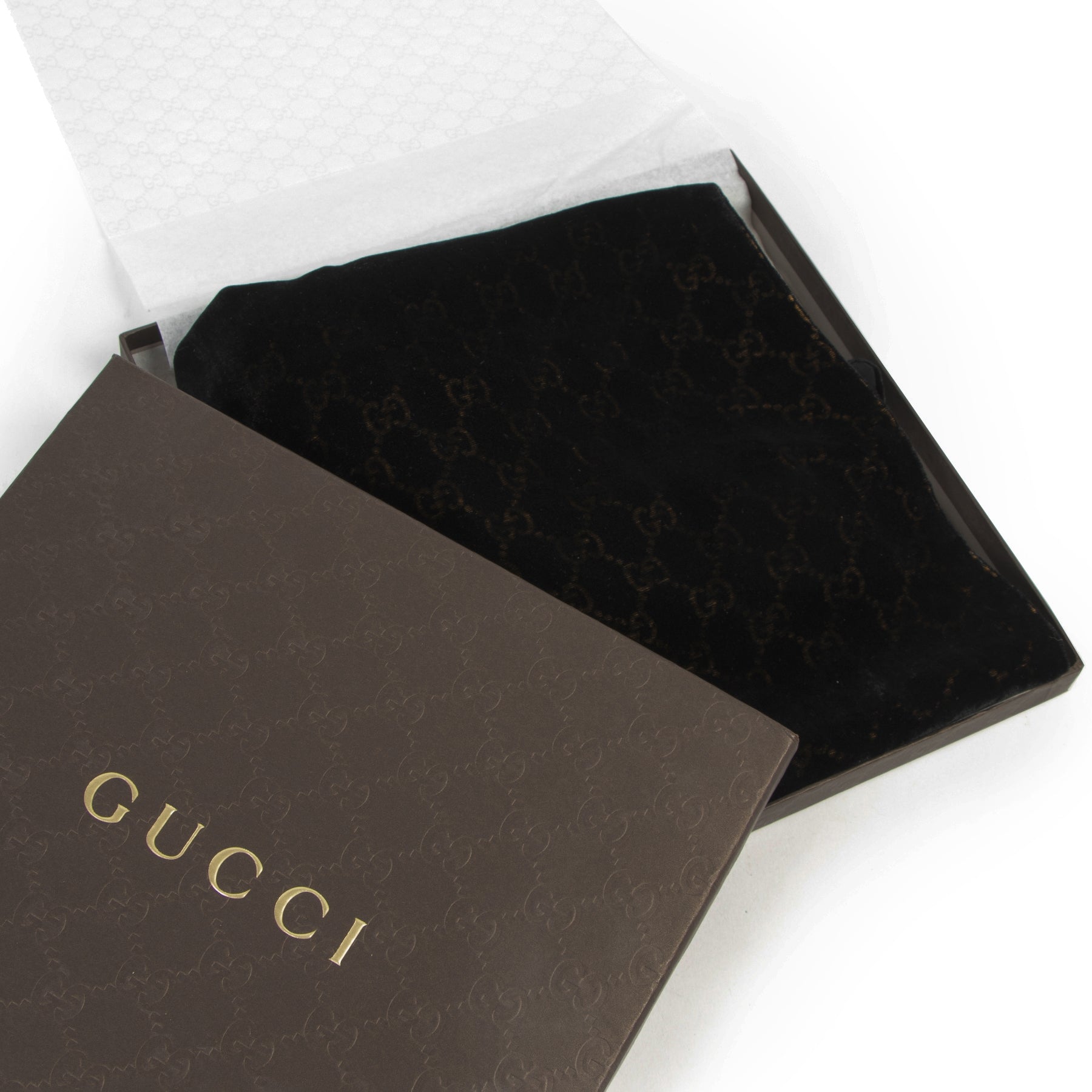 Authentic secondhand Gucci Black GG Monogram Velvet Scarf designer accessories fashion luxury vintage webshop safe secure online shopping