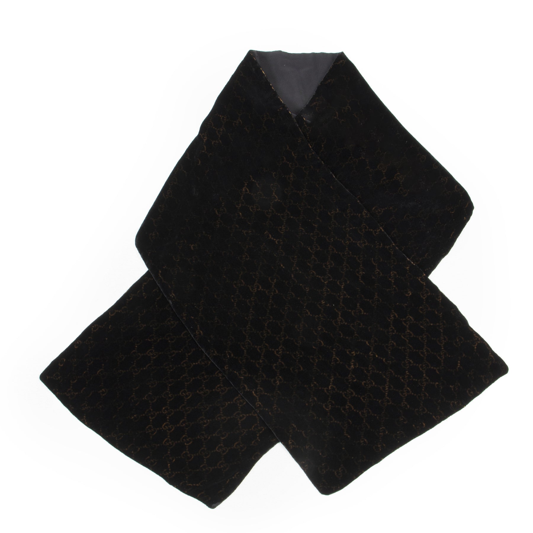Authentic secondhand Gucci Black GG Monogram Velvet Scarf designer accessories fashion luxury vintage webshop safe secure online shopping