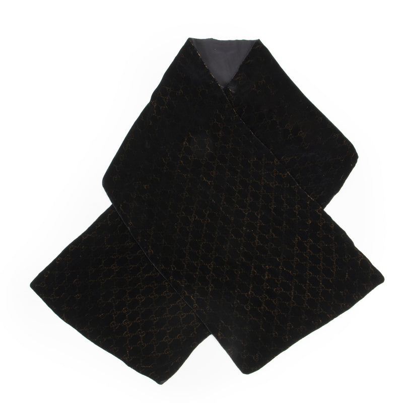 Authentic secondhand Gucci Black GG Monogram Velvet Scarf designer accessories fashion luxury vintage webshop safe secure online shopping