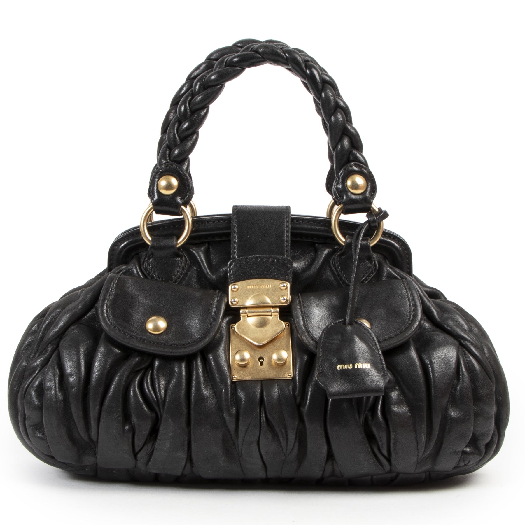 Miu Miu Black Pleated Shoulder Bag for the best price at Labellov