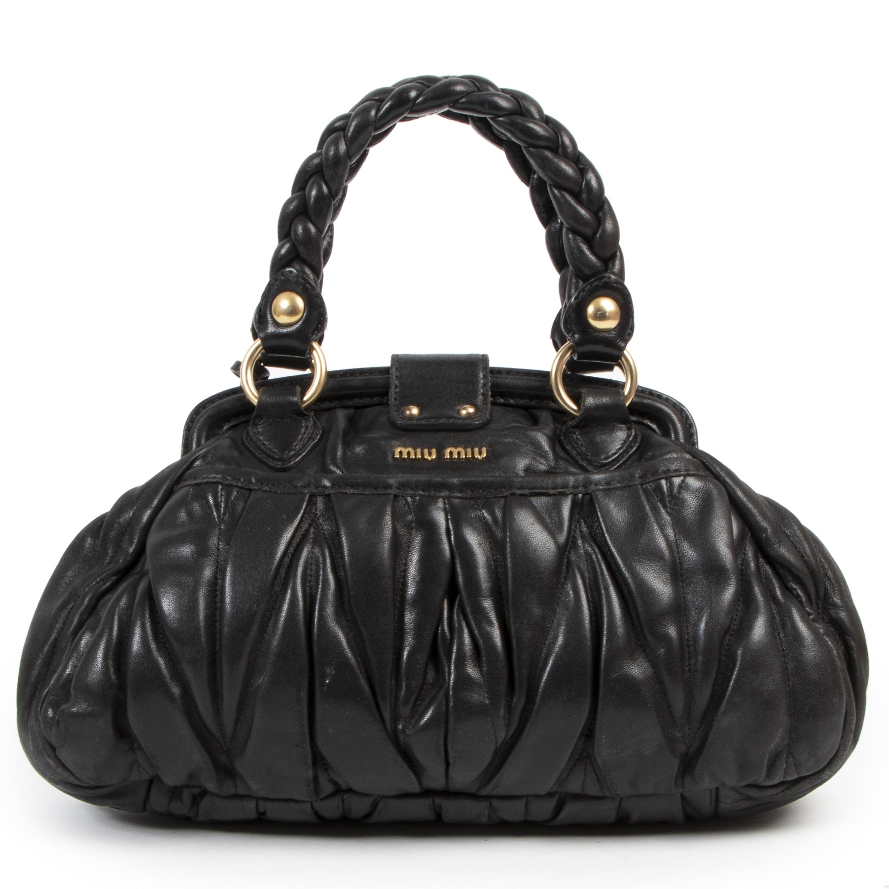 Miu Miu Black Pleated Shoulder Bag kopen en verkopen aan de beste prijs