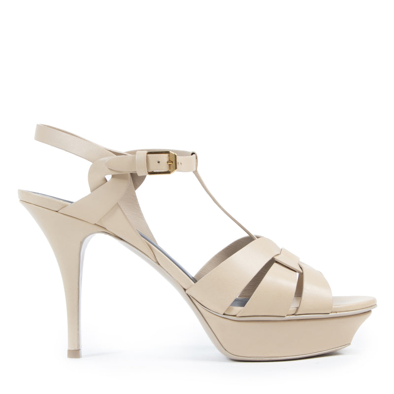 Saint Laurent Beige Leather Tribute Pumps - size 41- for sale online at Labellov secondhand luxury
