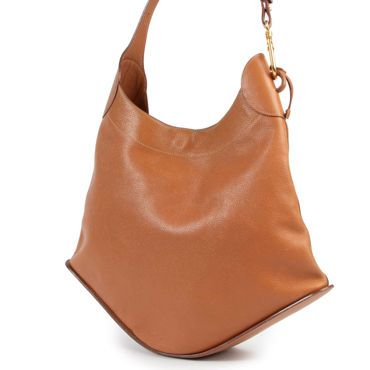 Delvaux Cognac Calfskin Leather Shoulder Bag with gold metallic finishes