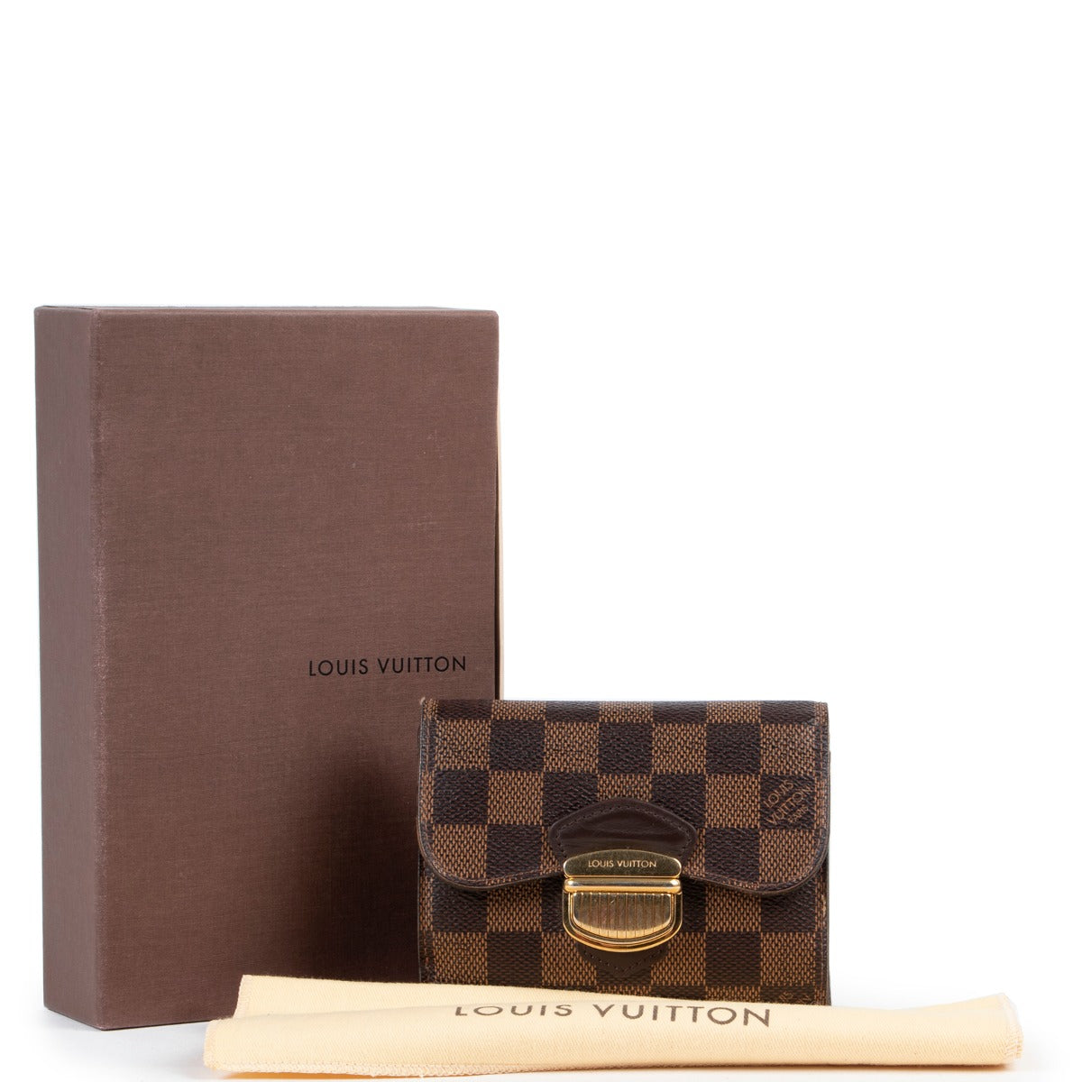 Original 2nd hand Louis Vuitton Brown Leather Damier Ebene Wallet with box and dustbag