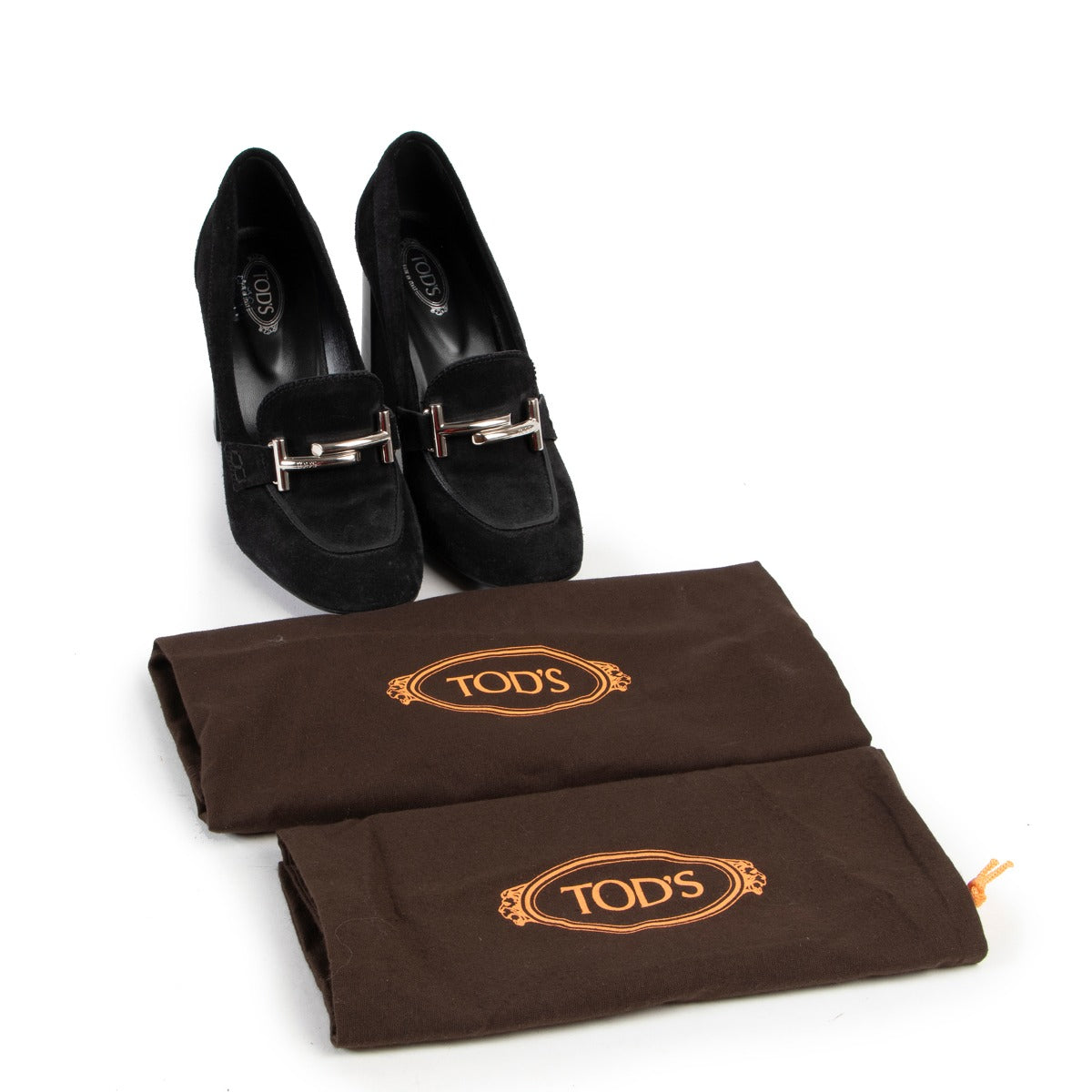Original Black Suede Todd heels in good condition