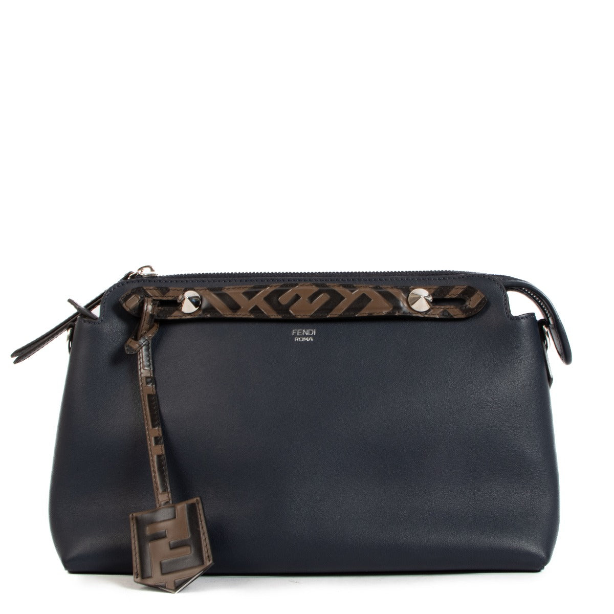 Fendi By The Way Medium Blue Leather Boston Bag