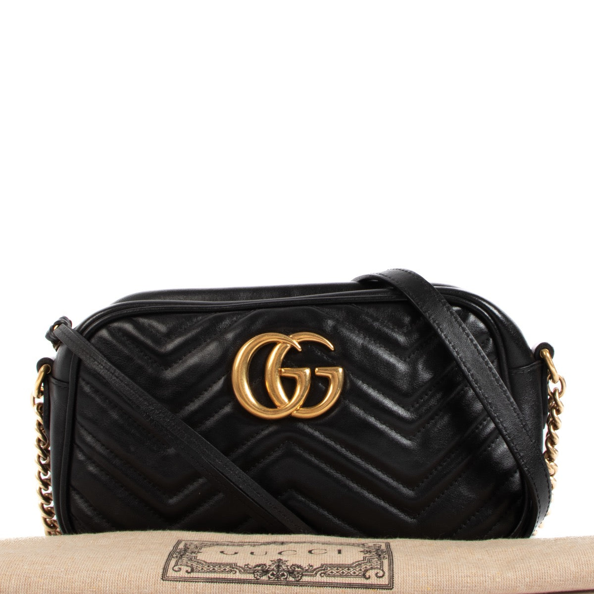 Shop safe online at Labellov in Antwerp this 100% authentic second hand Gucci Brown Matelassé Small Marmont Shoulder Bag
