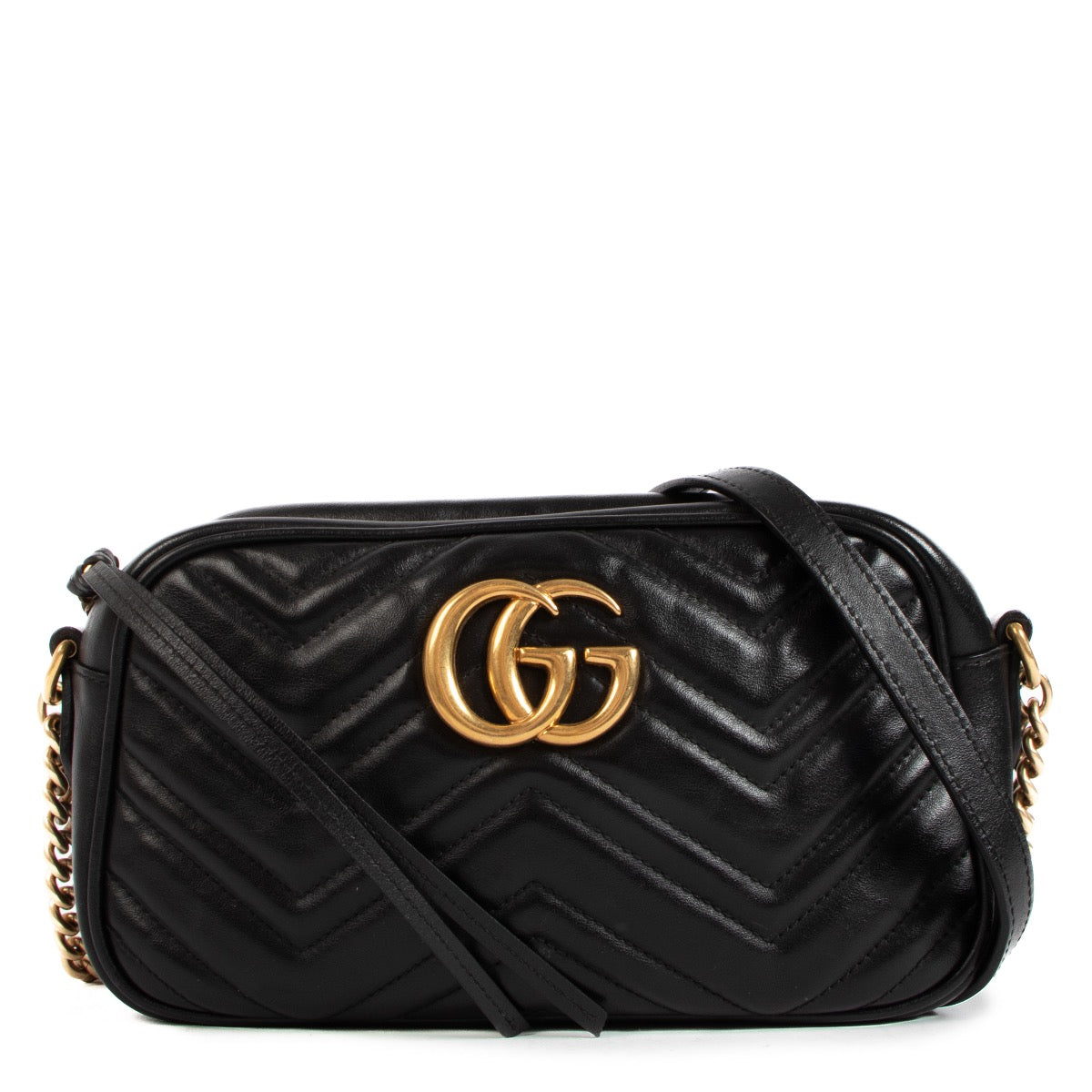 Shop safe online at Labellov in Antwerp this 100% authentic second hand Gucci Brown Matelassé Small Marmont Shoulder Bag