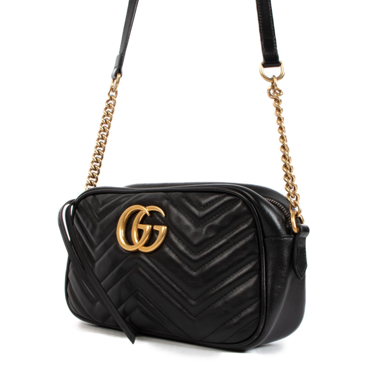 Shop safe online at Labellov in Antwerp this 100% authentic second hand Gucci Brown Matelassé Small Marmont Shoulder Bag