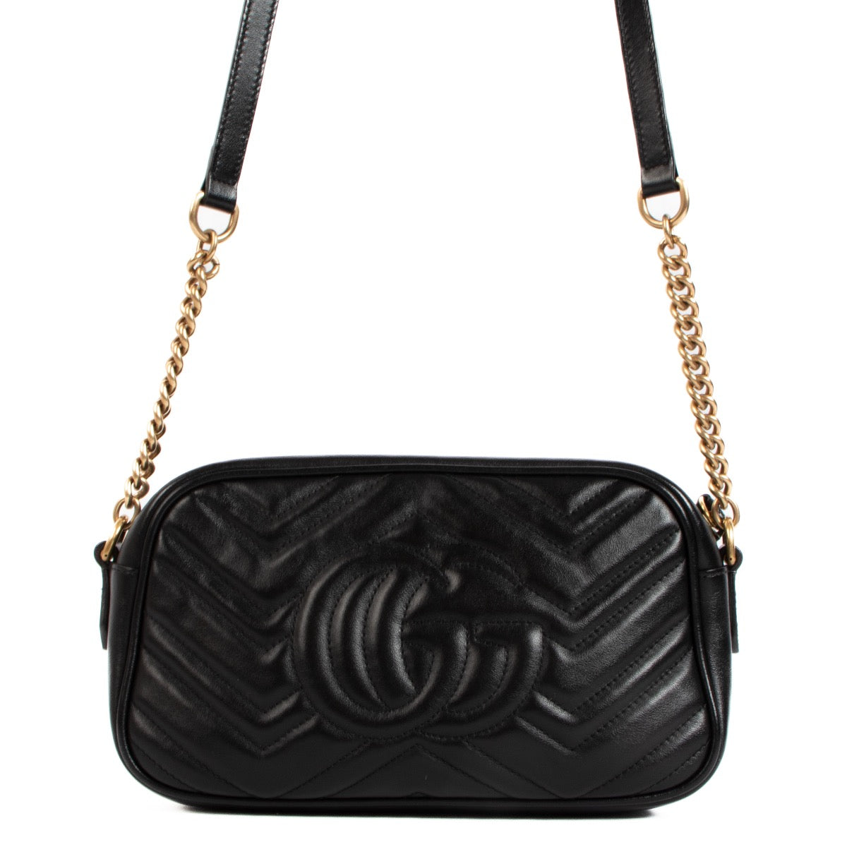Shop safe online at Labellov in Antwerp this 100% authentic second hand Gucci Brown Matelassé Small Marmont Shoulder Bag