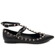 buy secondhand Valentino Rockstud Double Ankle Strap Black Ballerina Flats at labellov