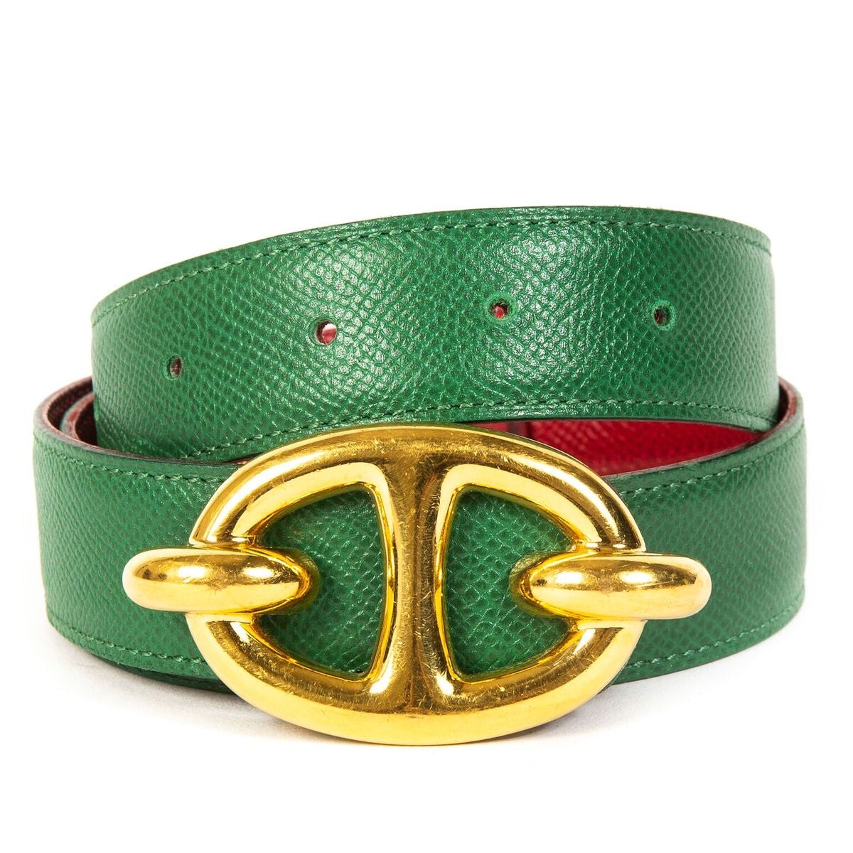 acheter en ligne seconde main Hermès Green/Red Reversible Leather Belt - Size 70