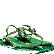 acheter en ligne Dolce & Gabbana Green Banana Leaf T Strap Sandals - Size 38.