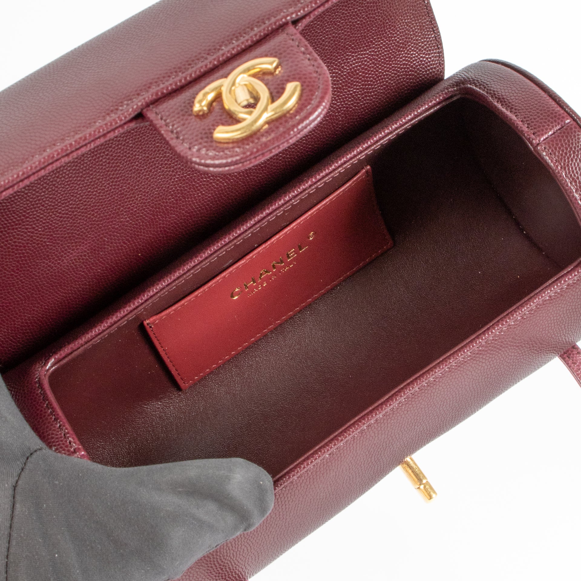 Chanel 26P Burgundy Caviar Preppy Coco Small Bowling Bag