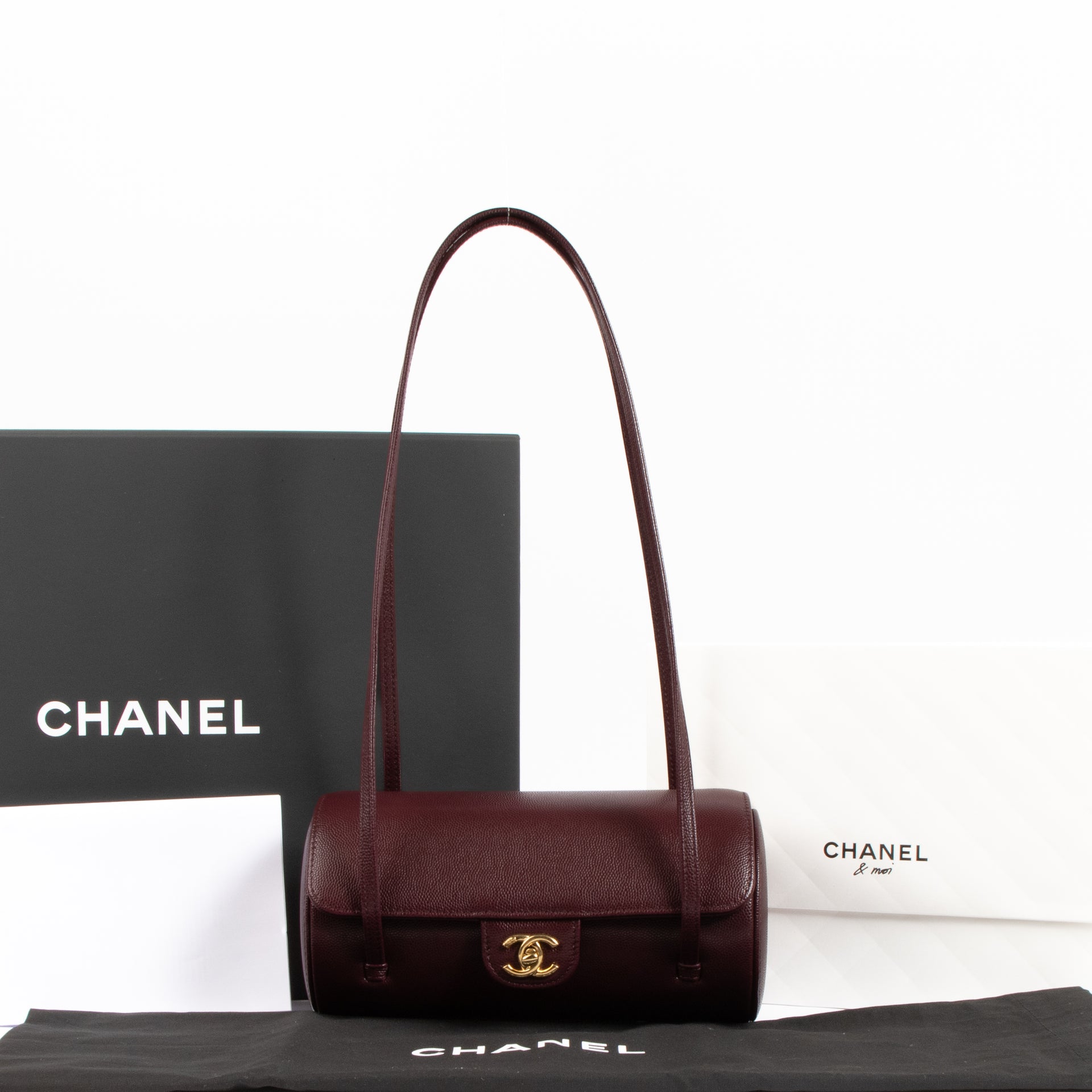 Chanel 26P Burgundy Caviar Preppy Coco Small Bowling Bag