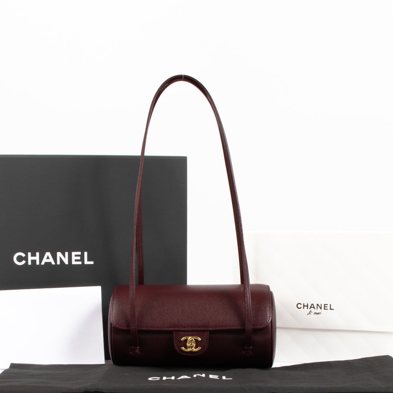 Chanel 26P Burgundy Caviar Preppy Coco Small Bowling Bag