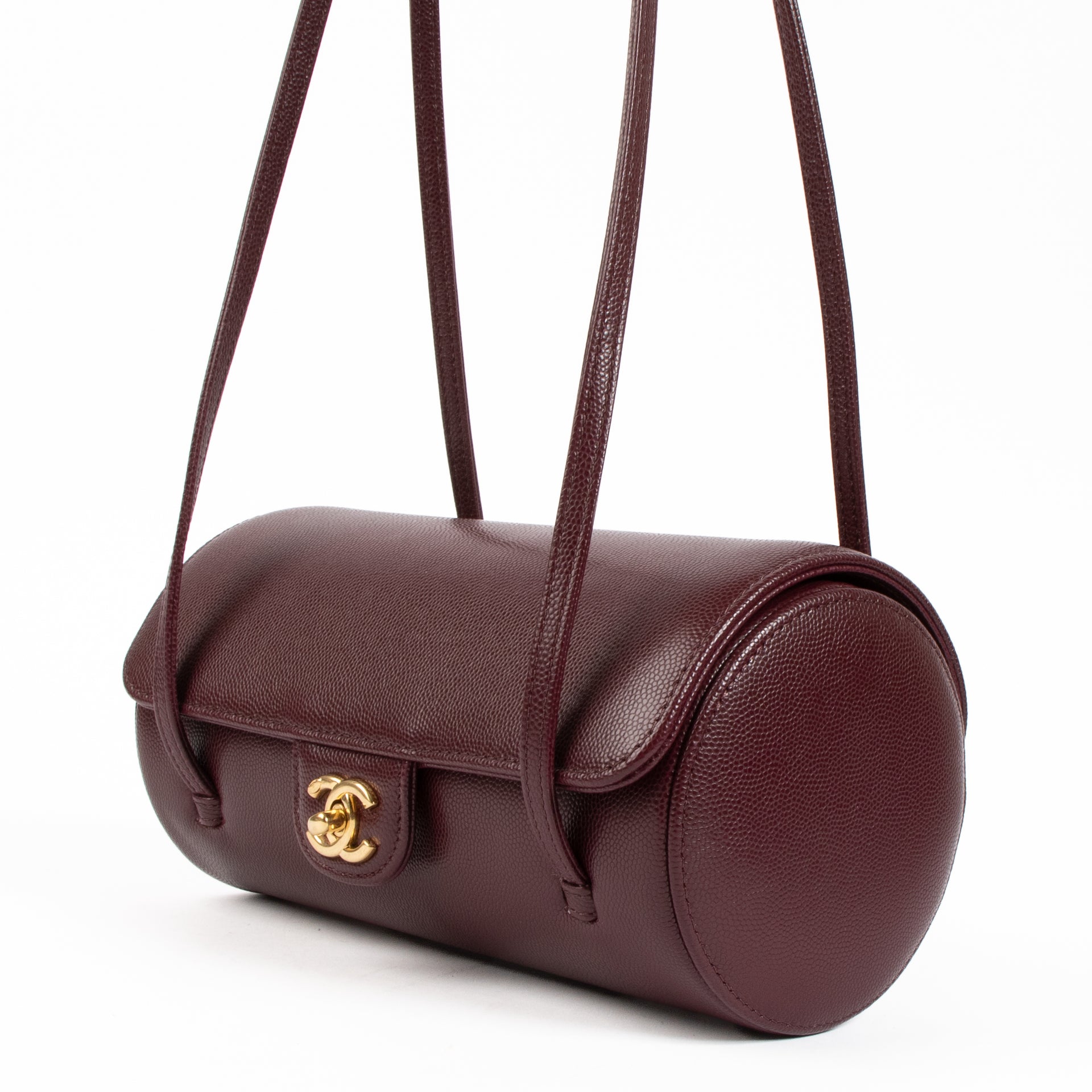 Chanel 26P Burgundy Caviar Preppy Coco Small Bowling Bag