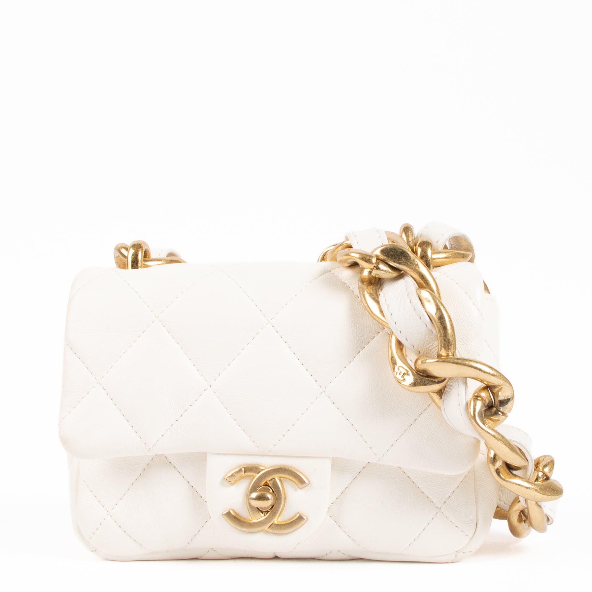 Chanel White Lambskin Mini Funky Town Flap Bag