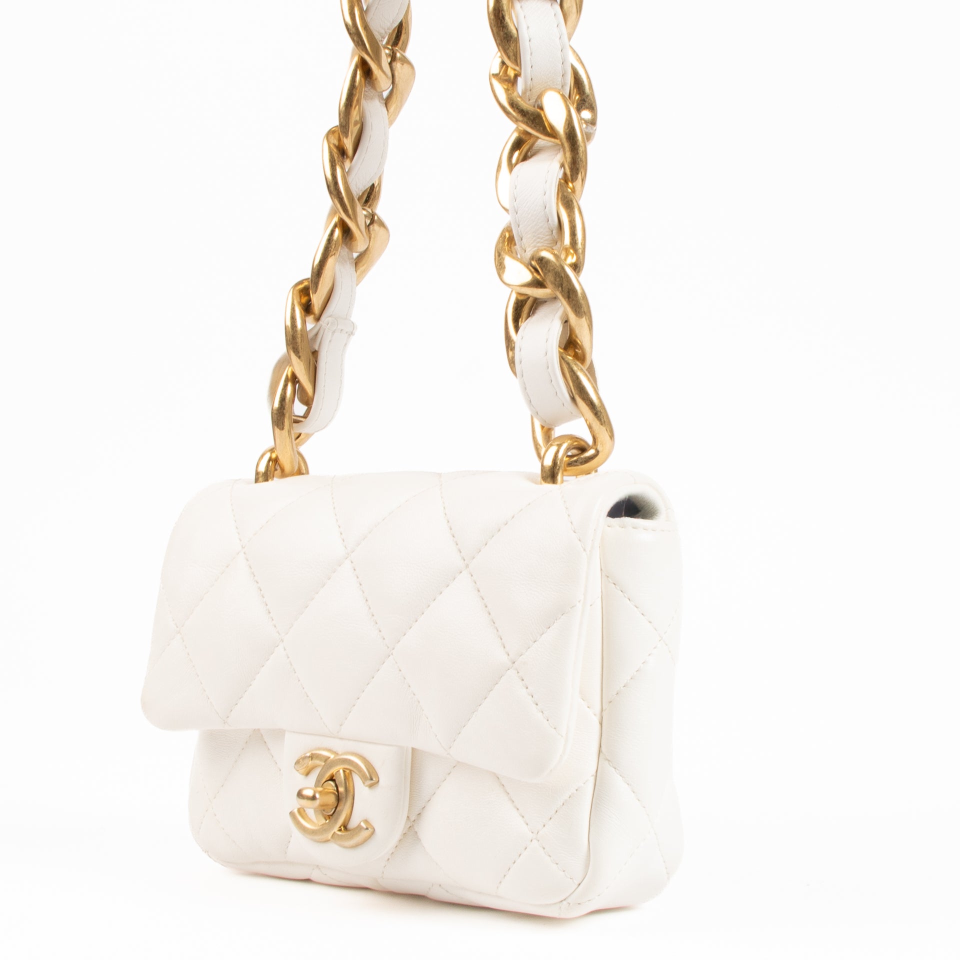 Chanel White Lambskin Mini Funky Town Flap Bag