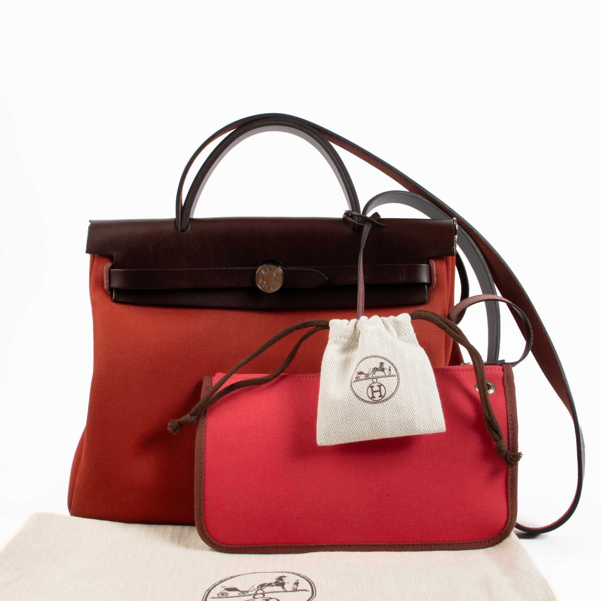 Hermès Herbag 31 Rouge Venitian/Rose Extreme Toile Officier/Hunter PHW Bag