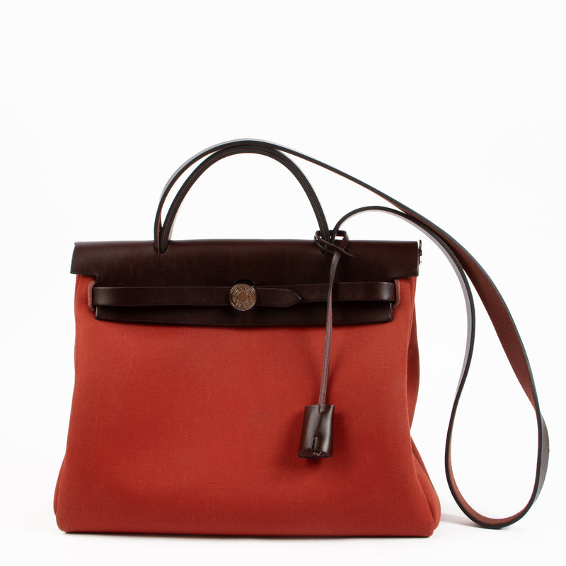 Hermès Herbag 31 Rouge Venitian/Rose Extreme Toile Officier/Hunter PHW Bag