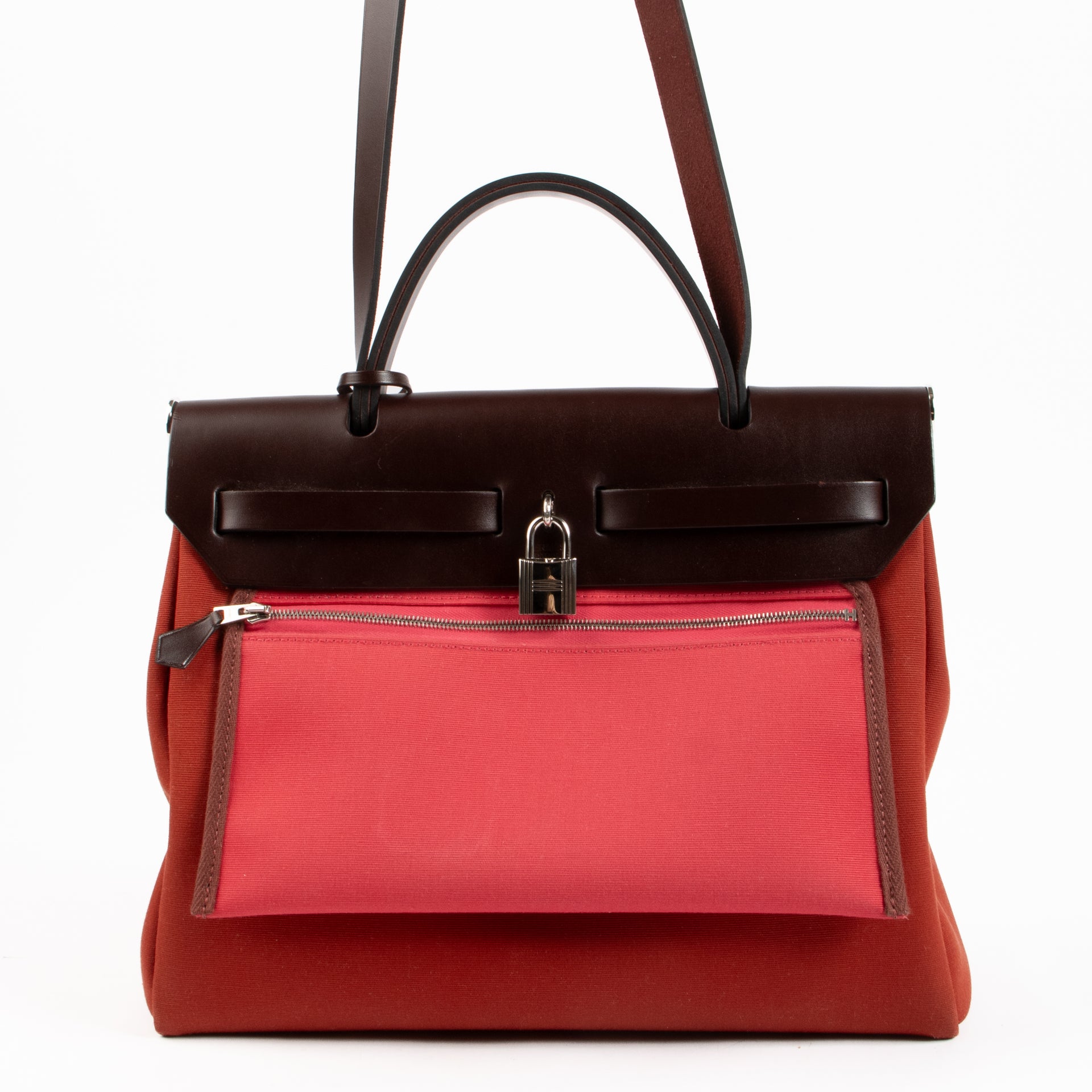 Hermès Herbag 31 Rouge Venitian/Rose Extreme Toile Officier/Hunter PHW Bag