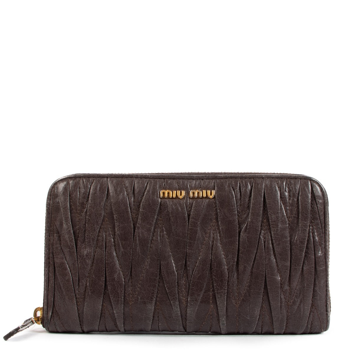 shop authentic second hand Miu Miu Brown Matelassé Wallet on Labellov.com
