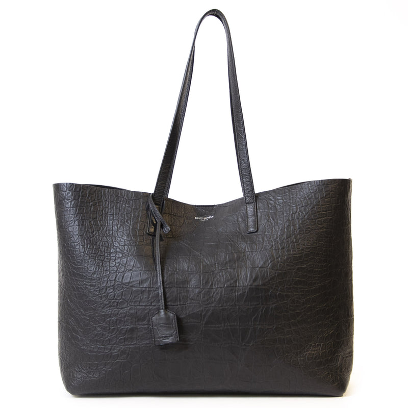 Authentieke Tweedehands Yves Saint Laurent Black Croco Shopping Tote Bag juiste prijs veilig online shoppen luxe merken webshop winkelen Antwerpen België mode fashion