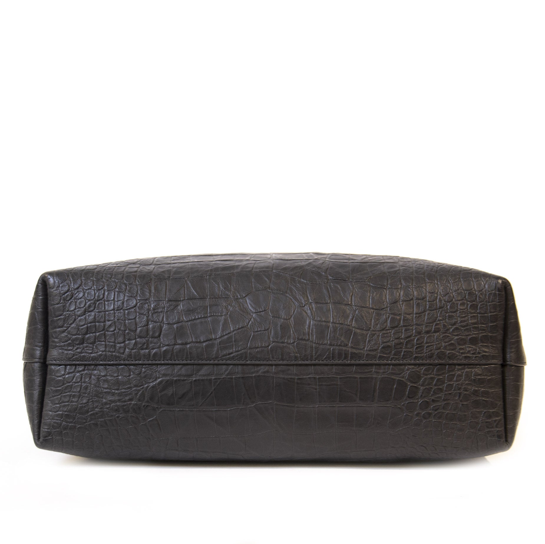 Authentieke Tweedehands Yves Saint Laurent Black Croco Shopping Tote Bag juiste prijs veilig online shoppen luxe merken webshop winkelen Antwerpen België mode fashion