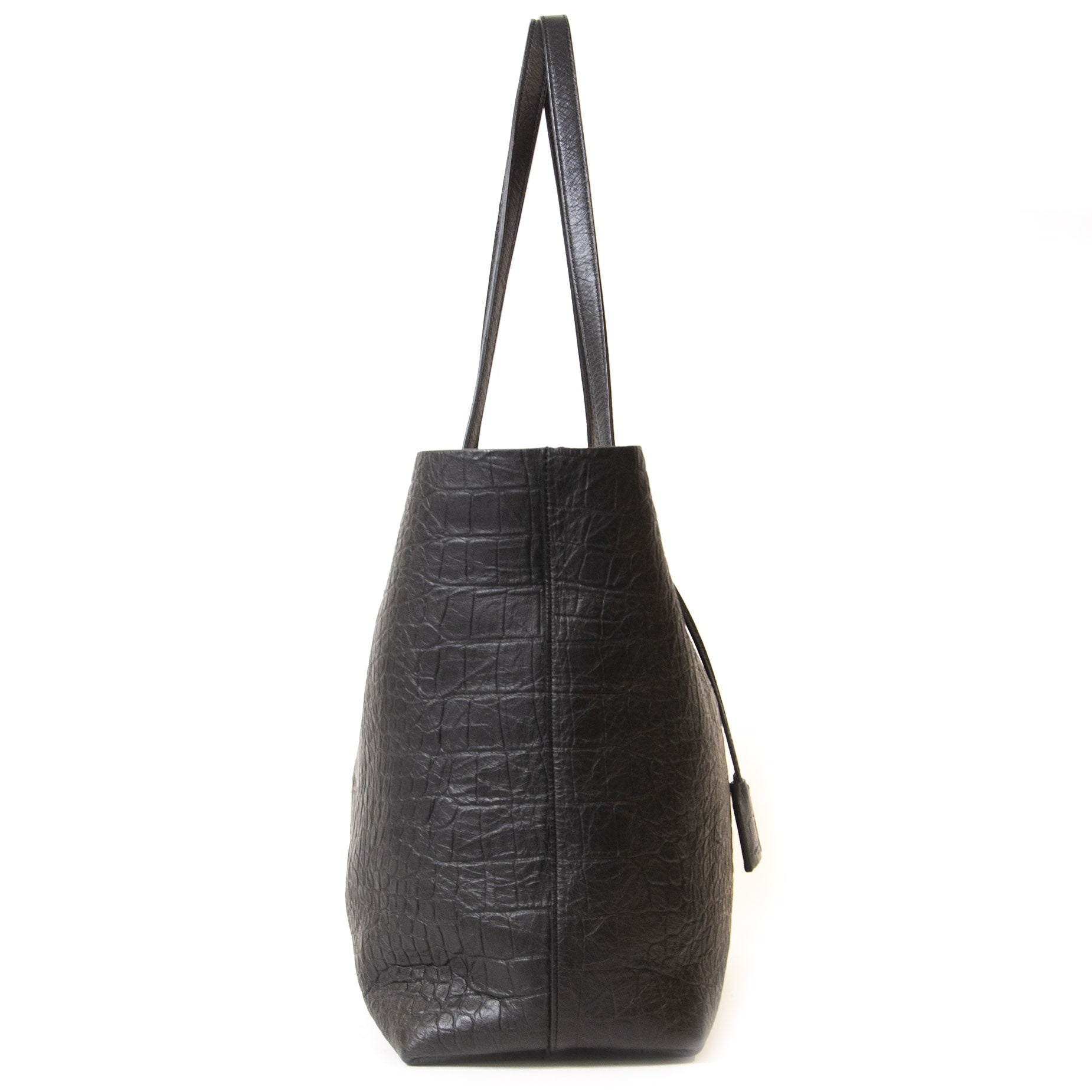 Authentieke Tweedehands Yves Saint Laurent Black Croco Shopping Tote Bag juiste prijs veilig online shoppen luxe merken webshop winkelen Antwerpen België mode fashion