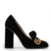 Gucci Black Suede Marmont Pumps aan de beste prijs bij Labellov tweedehands luxe in Antwerpen.