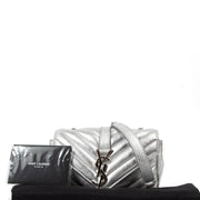 Saint Laurent Silver Metallic Mini College Wallet on Chain Crossbody Bag