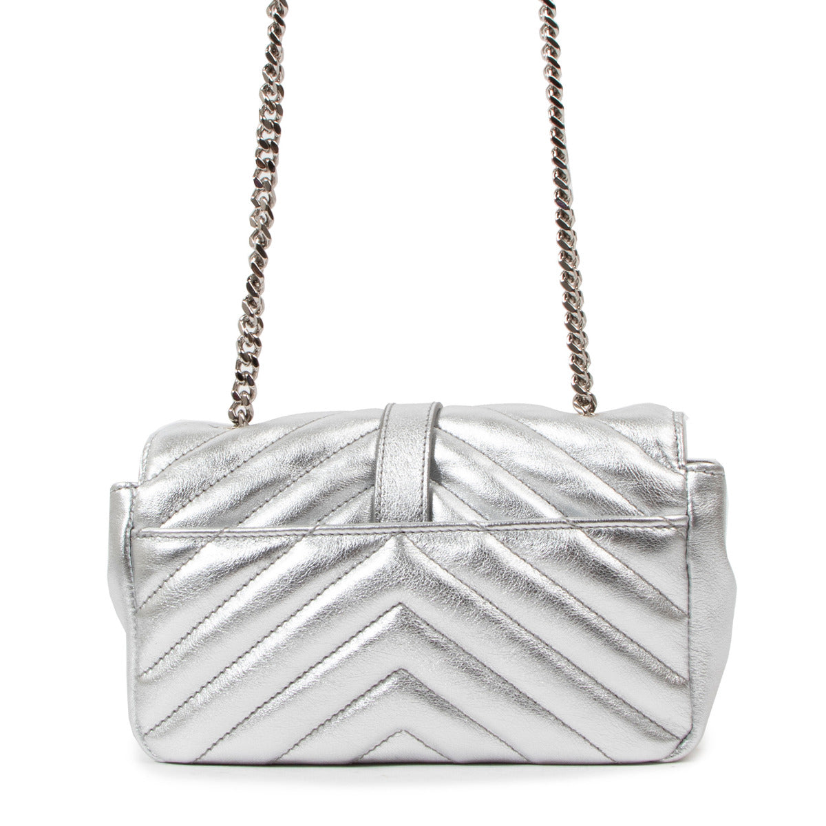 Saint Laurent Zilver Metallic Mini College Portemonnee op Ketting Crossbody Tas