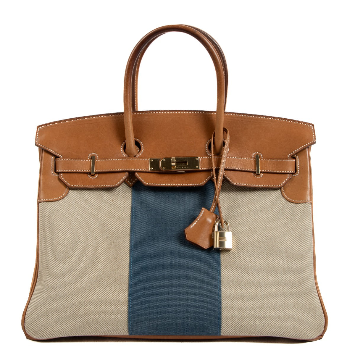 Hermès Birkin 35 Flag Toile H/Galon/Barenia Permabrass